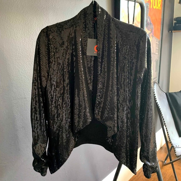 BLACK SEQUIN BLAZER - Picture 1 of 7